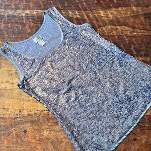 Chico’s Sequin Purple/Grey Mesh Tank 0/S